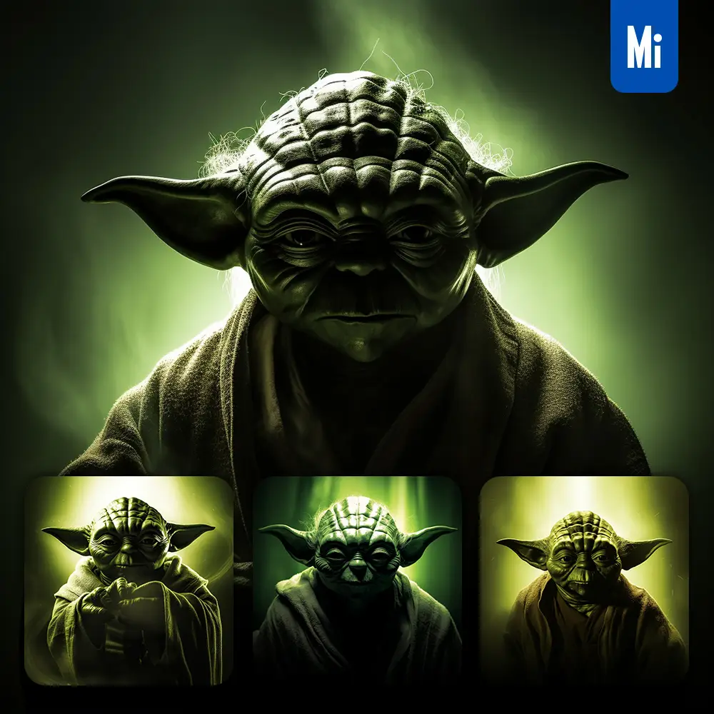 midjourney prompt Master Yoda green silhouette photography