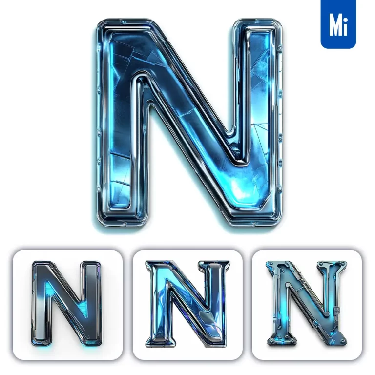 midjourney prompt N letter cyberpunk steel technology futuristic 3D blue