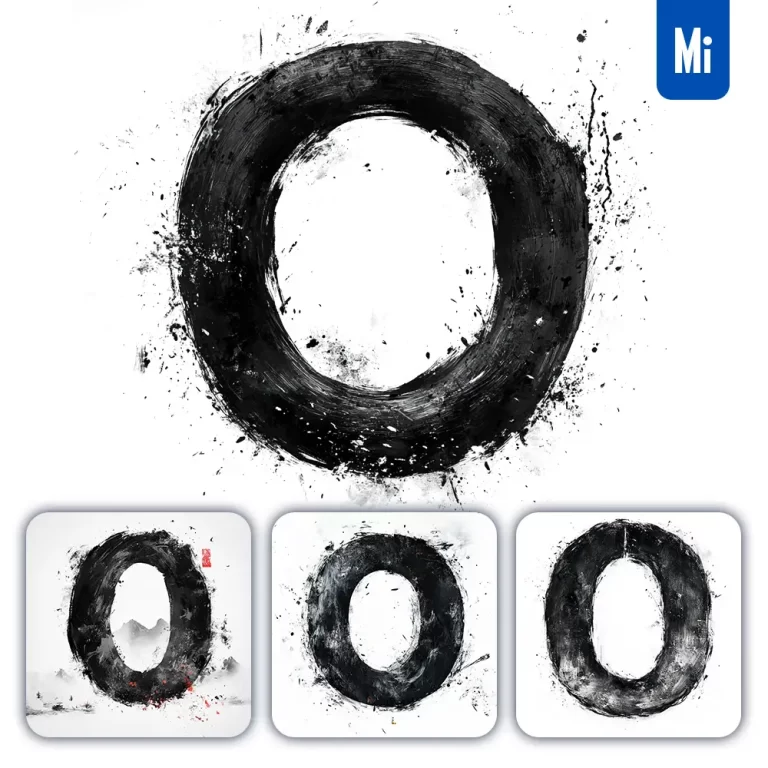 midjourney prompt O letter black white Chinese ink brushstroke calligraphy brush painting