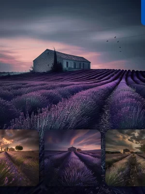 Midjourney Prompt Provence Lavender Field Purple Flower Farmhouse Landscape Photography