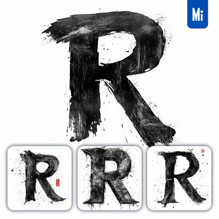 midjourney prompt R letter black white Chinese ink brushstroke calligraphy brush painting