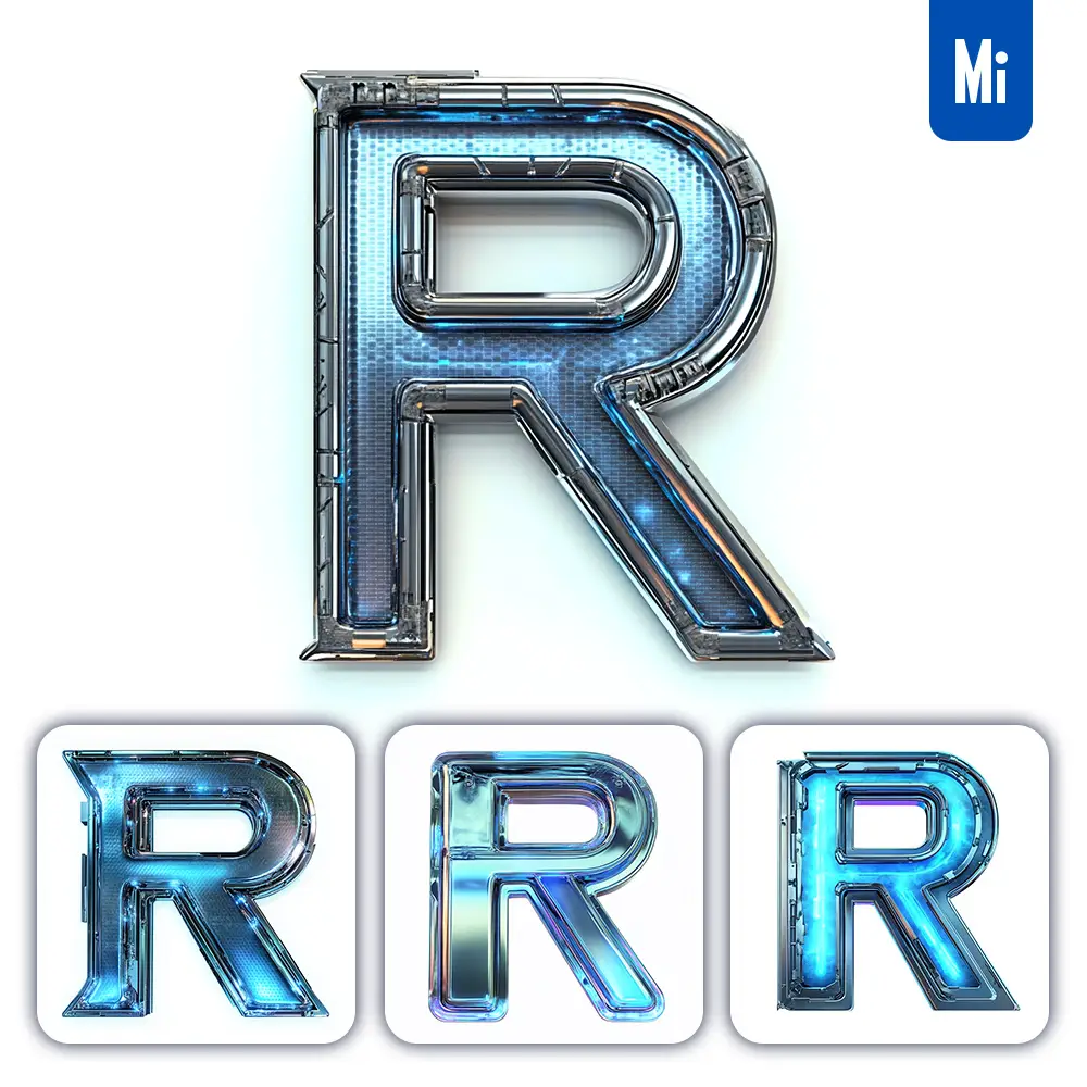 Midjourney Prompt R Letter Cyberpunk Steel Technology Futuristic 3d Blue