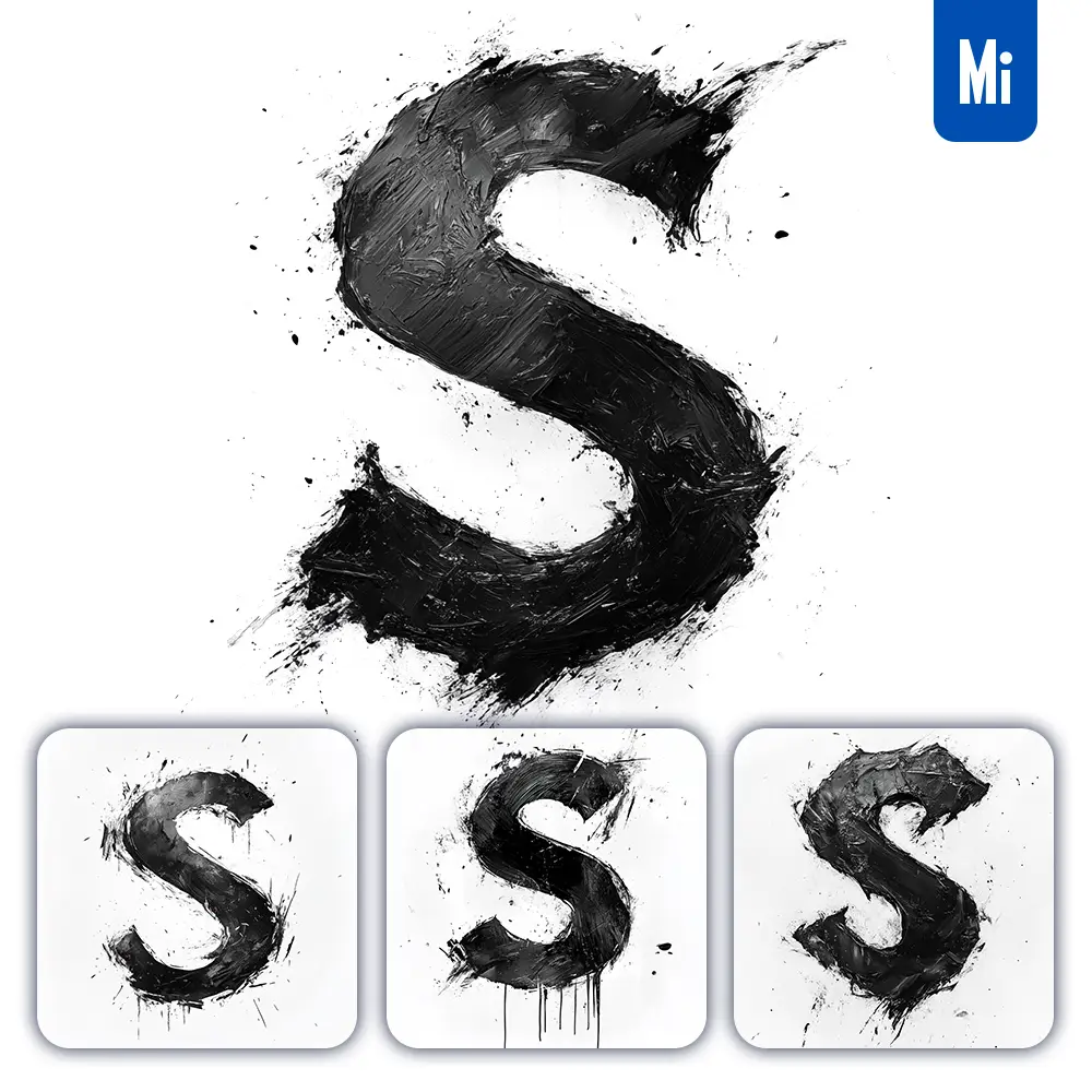 midjourney prompt S letter black white Chinese ink brushstroke calligraphy brush painting