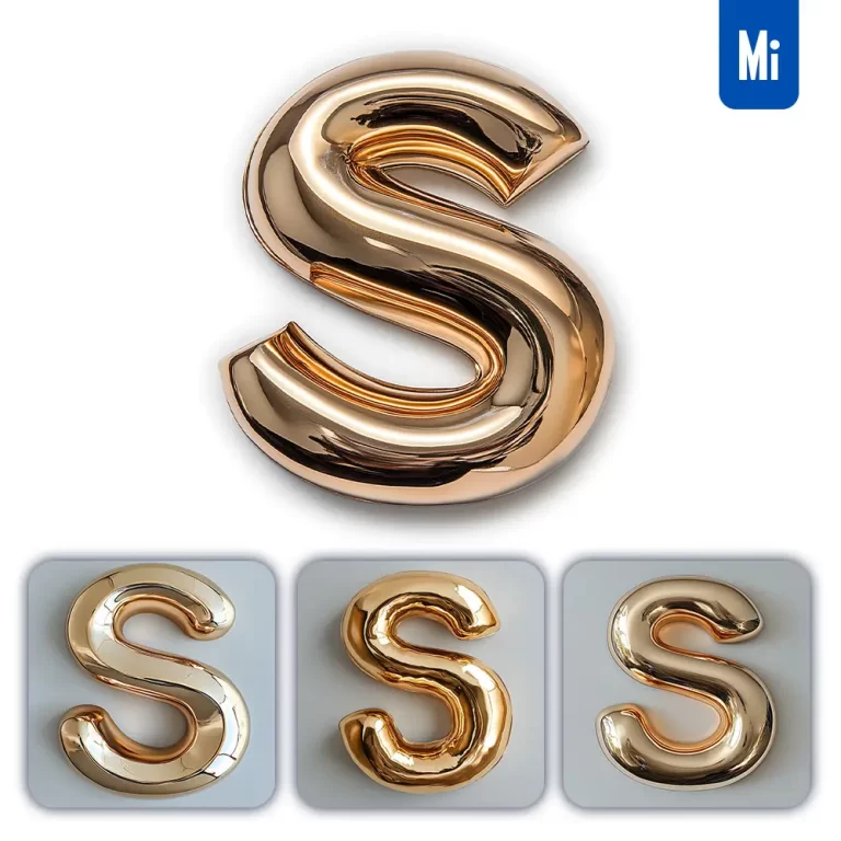 midjourney prompt S letter gold golden single smooth glossy 3D rendering