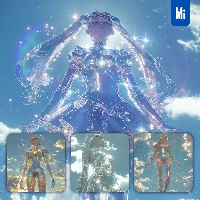 midjourney prompt Sailor moon sky silver glitter lighting shiny glossy