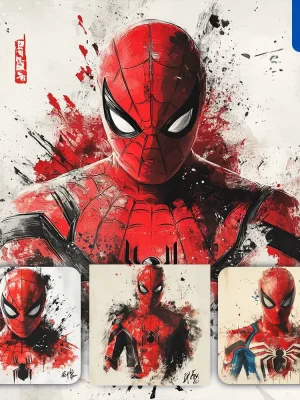 Midjourney Prompt Spider Man Marvel Comics Front Portrait Chinese Ink Painting Brush Strokes Pose Traditional Artistic Monochrome