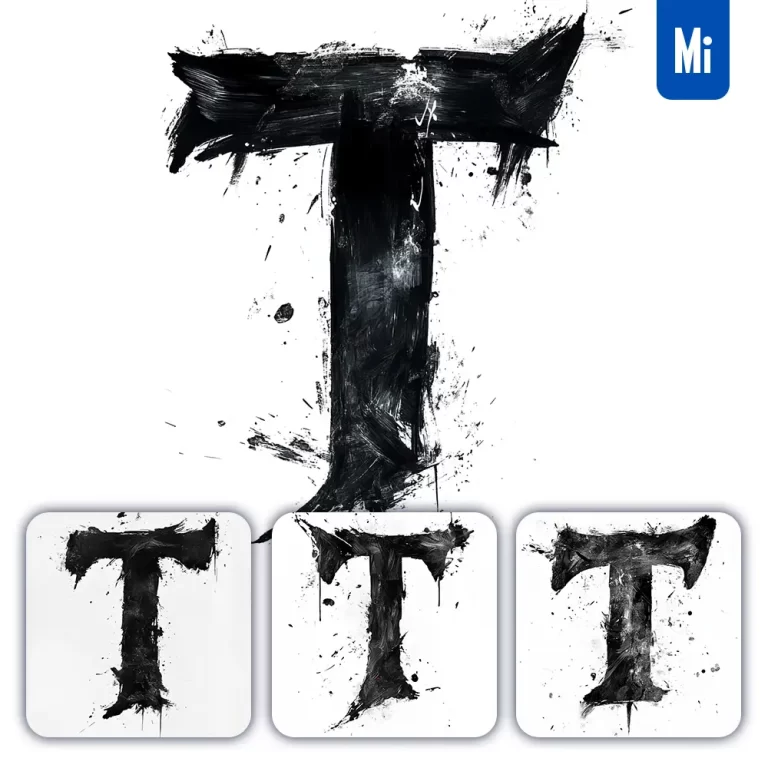 midjourney prompt T letter black white Chinese ink brushstroke calligraphy brush painting