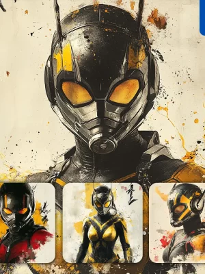 Midjourney Prompt Wasp Marvel Comics Front Portrait Chinese Ink Painting Brush Strokes Pose Traditional Artistic Monochrome