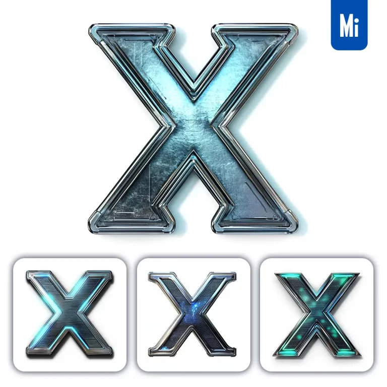 midjourney prompt X letter cyberpunk steel technology futuristic 3D blue