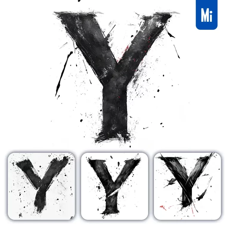 midjourney prompt Y letter black white Chinese ink brushstroke calligraphy brush painting