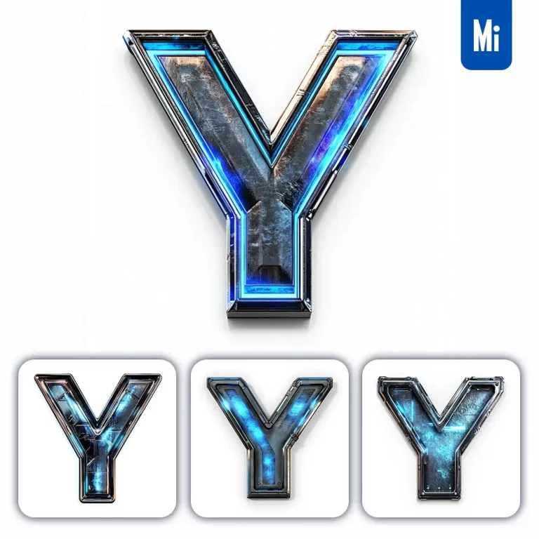 midjourney prompt Y letter cyberpunk steel technology futuristic 3D blue
