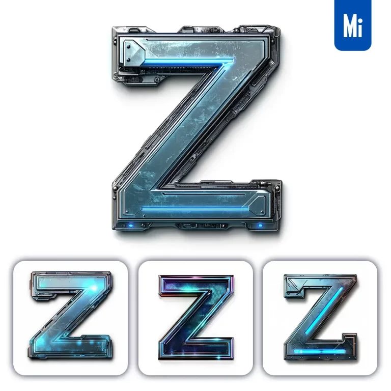 midjourney prompt Z letter cyberpunk steel technology futuristic 3D blue