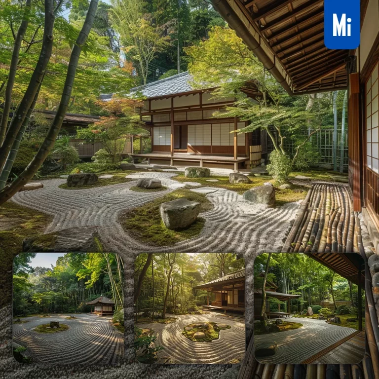 midjourney prompt Zen garden Kyoto house bamboo Japanese landscape photography