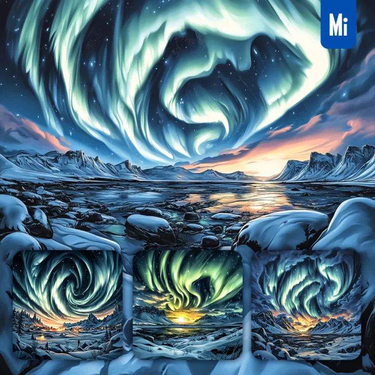 midjourney prompt aurora snow night sky northern light landscape illustration