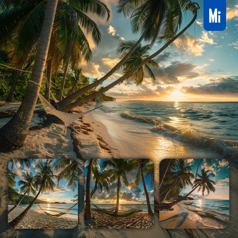 midjourney prompt beach sea wave palm tree water sand hammock landscape photography