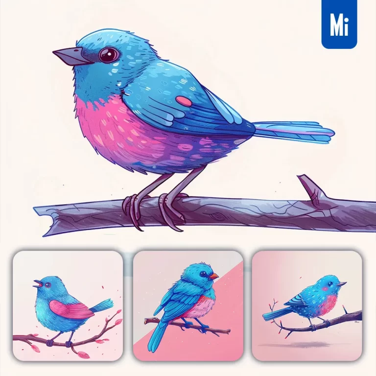 midjourney prompt bird sparrow branch close up blue illustration