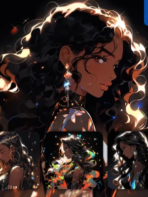 Midjourney Prompt Black Beautiful Brazilian Girl African Shiny Twinkle Glisten Comic Illustration