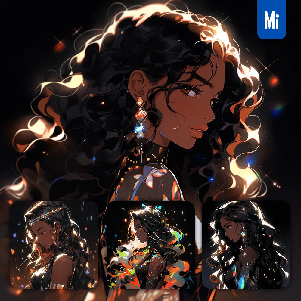 midjourney prompt black beautiful Brazilian girl African shiny twinkle glisten comic illustration