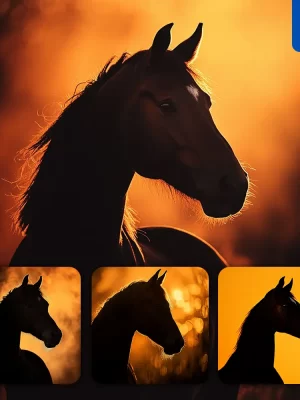 Midjourney Prompt Black Horse Side Head Orange Yellow Silhouette Photography