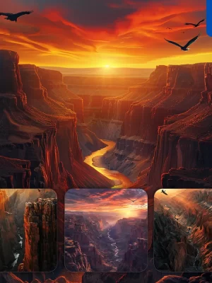 Midjourney Prompt Canyon Sunrise Rock Light River Eagle Landscape Photography