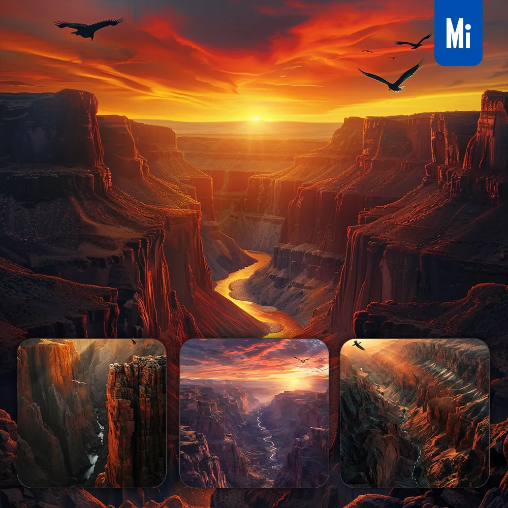 Midjourney Prompt Canyon Sunrise Rock Light River Eagle Landscape Photography