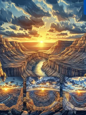 Midjourney Prompt Canyon Sunset Horizontal Landscape Illustration