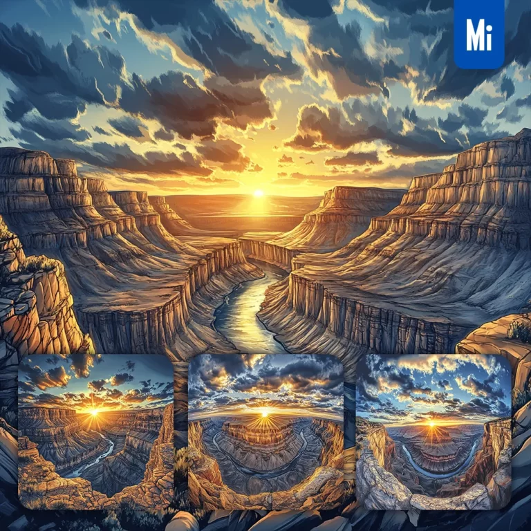 midjourney prompt canyon sunset horizontal landscape illustration