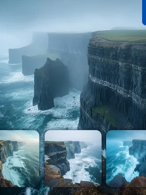 Midjourney Prompt Cliff Moher Ireland Misty Ocean Rock Wave Landscape Photography