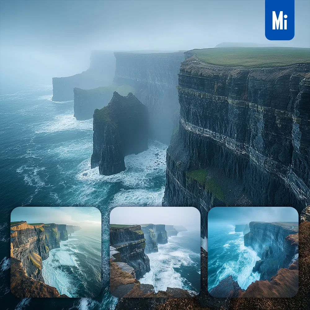 Midjourney Prompt Cliff Moher Ireland Misty Ocean Rock Wave Landscape Photography