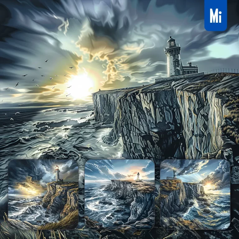 midjourney prompt cliffside coast lighthouse ocean wave landscape illustration