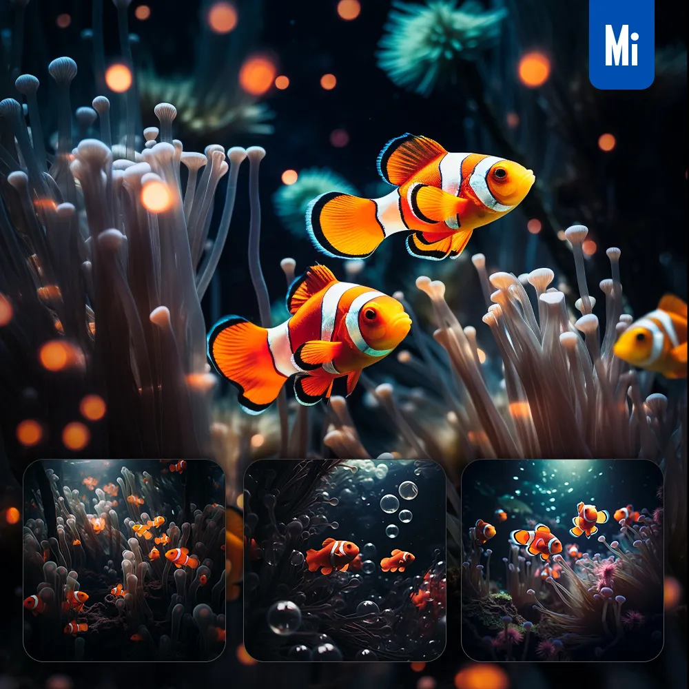 midjourney prompt anemonefish clownfish underwater seafloor sea photography