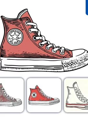 Midjourney Prompt Converse Chuck Taylor Shoe Maroon Lines Vector Drawing Illustration