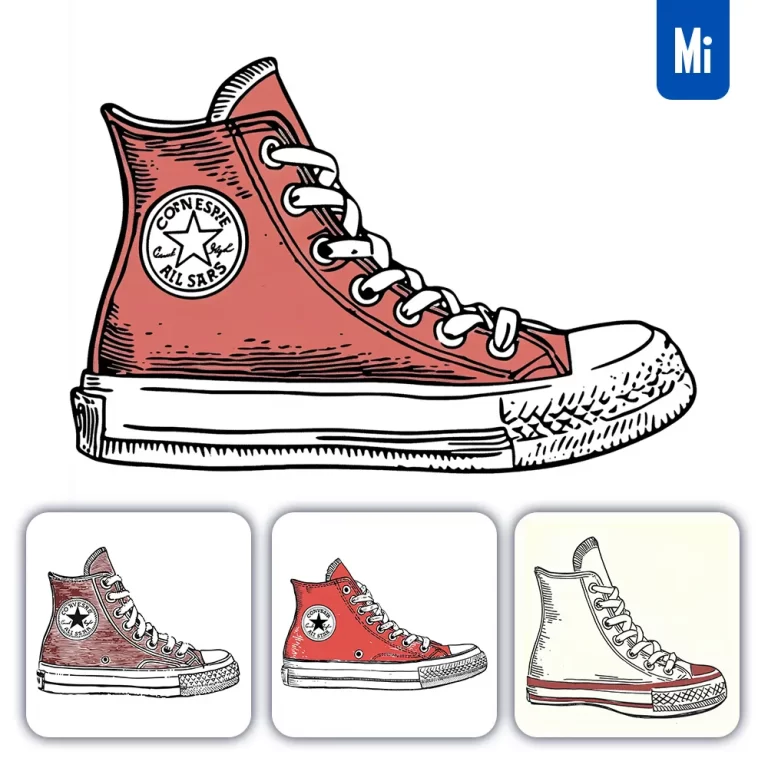 midjourney prompt converse chuck taylor shoe maroon lines vector drawing illustration