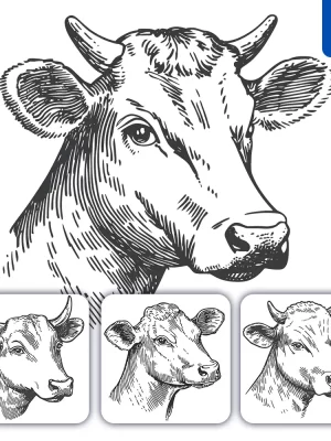 Midjourney Prompt Cow Head Face Black And White Lines Vector Drawing Illustration