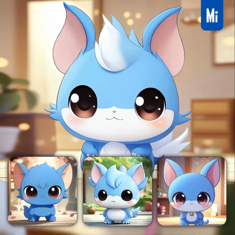 midjourney prompt cute blue ears monster animation cartoon