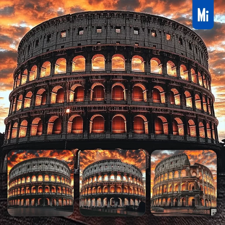 midjourney prompt dark Colosseum Rome dusk ancient amphitheater sky sunshine Italy historical photography
