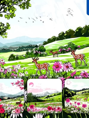 Midjourney Prompt Deer Grass Meadow Wildflower Grazing Sun Grassland Landscape Drawing Illustration