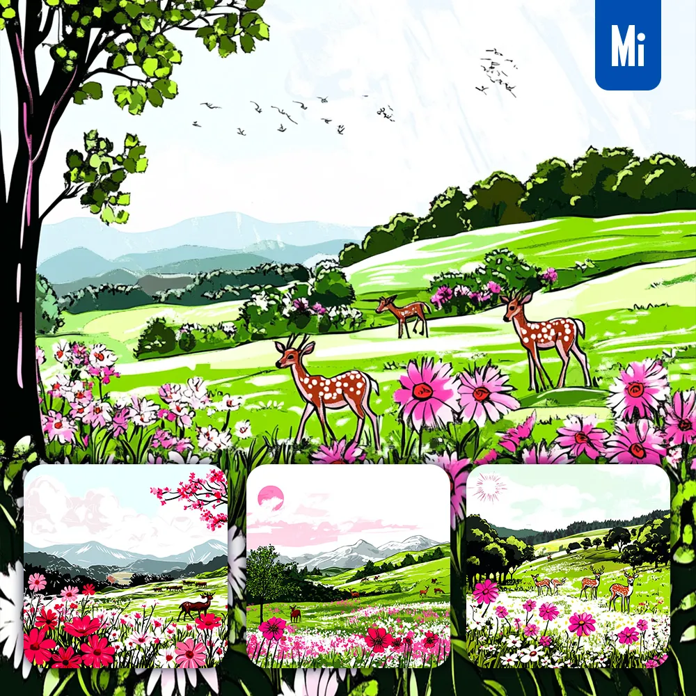 Midjourney Prompt Deer Grass Meadow Wildflower Grazing Sun Grassland Landscape Drawing Illustration