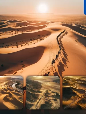 Midjourney Prompt Desert Sand Dune Sunlight Camel Landscape Photography