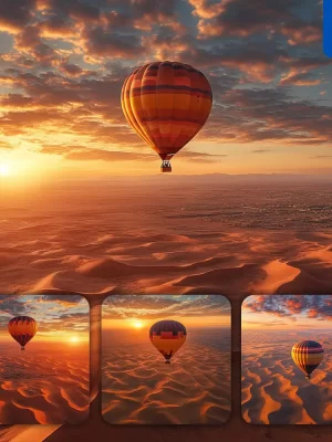 Midjourney Prompt Desert Sun Hot Air Balloon Desert Sand Dune Sunset Sky Landscape Photography