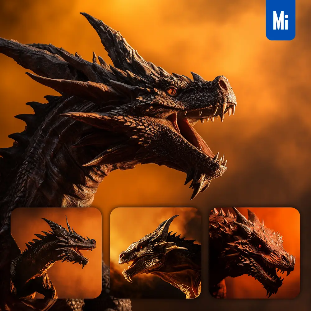 Midjourney Prompt Dragon Head Yellow Silhouette Photography