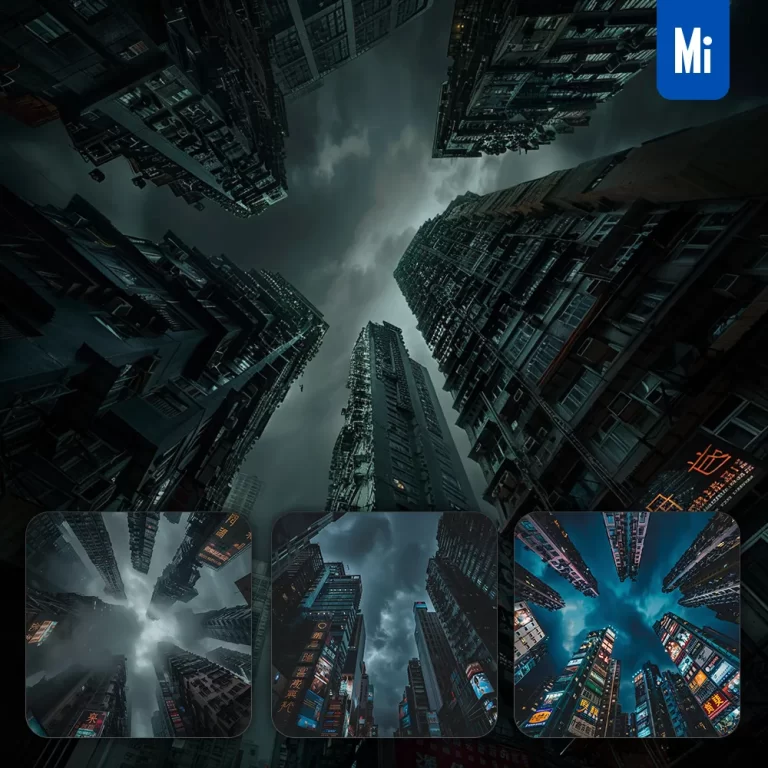 midjourney prompt dystopian city towering architecture building sci-fi photography