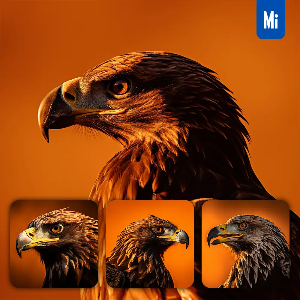 midjourney prompt eagle head face side yellow silhouette photography