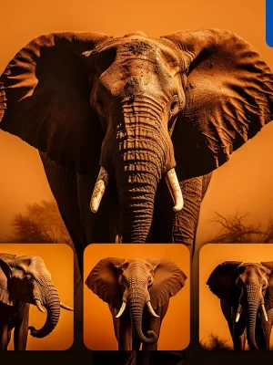 Midjourney Prompt Elephant Front Orange Yellow Silhouette Photography