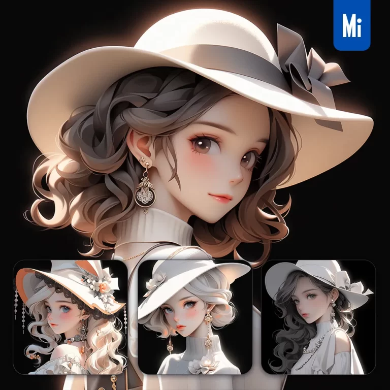 midjourney prompt fashion hat white girl 3D rendering cartoon beautiful