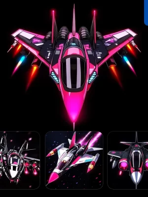 Midjourney Prompt Fighter Plane Pink Illustration Comics Cartoon Animation