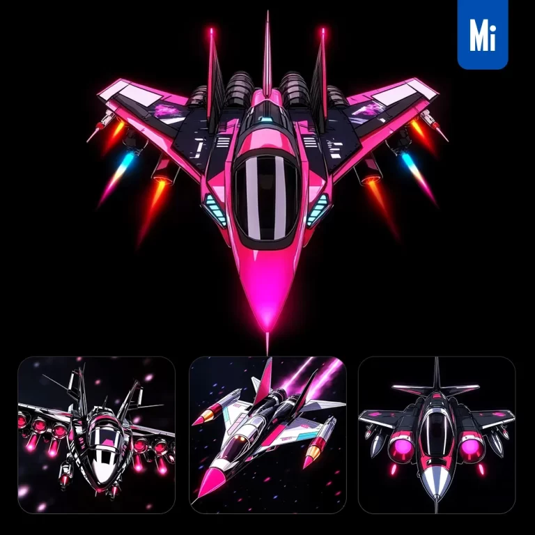 midjourney prompt fighter plane pink illustration comic cartoon animation