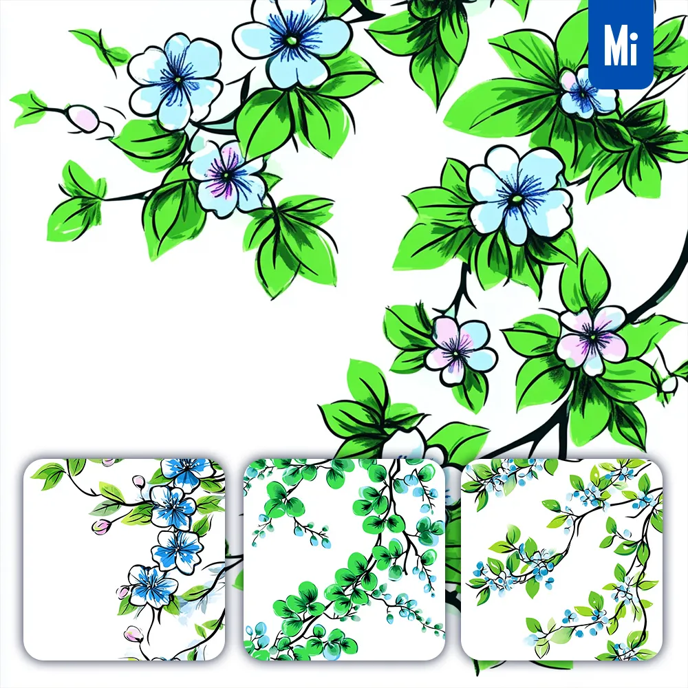 Midjourney Prompt Flower Floral Pattern Leaves Leaf Painting Green Drawing