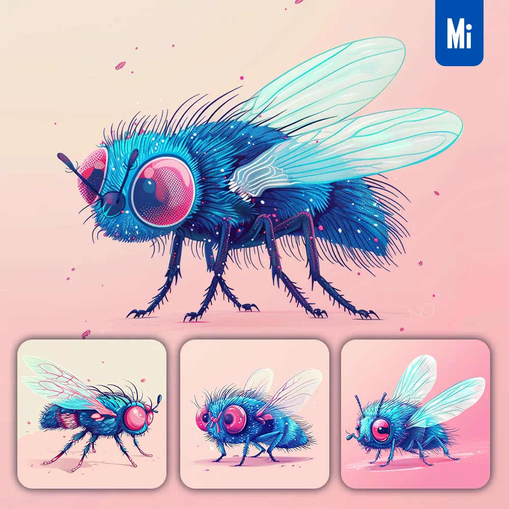 Midjourney Prompt Fly Wing Cute Close Up Blue Illustration