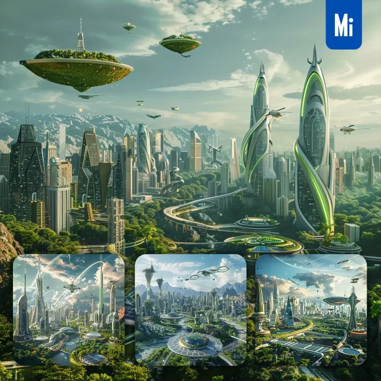 midjourney prompt futuristic utopia city green clean energy architecture building cityscape sci-fi photography